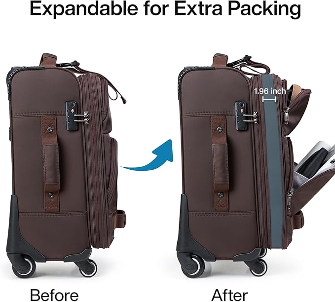 Hanke Luggage Sets 2 Piece Softside Expandable Luggage With Spinner Wheels TSA Lock,Travel Luggage Rolling Suitcase Checked Luggage Coffee(20/28)