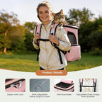 Lekereise Pet Carrier Backpack Expandable Cat Backpack for Small Dogs Cats, Dog Backpack Bag with Breathable Mesh, Pink