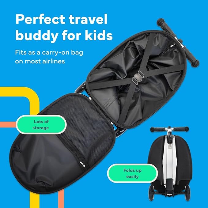 Lascoota Scooter Suitcase - Ride Suitcase for Kids - Carry Luggage & Kid Scooter - Lightweight Luggage with LED Lights - Checkered, 24 x 15 x 19 in, Unisex Child