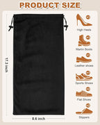 4 Pcs Single Shoe Bags for Travel, 17.3"x8.6" Washable Travel Shoe Bags for Packing in Suitcase, Velvet Dust Bag with Drawstring, Shoe Pouch for Women and Men, Travel and Home Storage (Black Beauty)