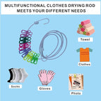 3.8M Travel Clothesline with 22 Clothes Clips, Retractable Portable Clothesline, Multifunctional Clips for for Camper Hotel Room Clothes, Books, Indoor and Outdoor, Colorful