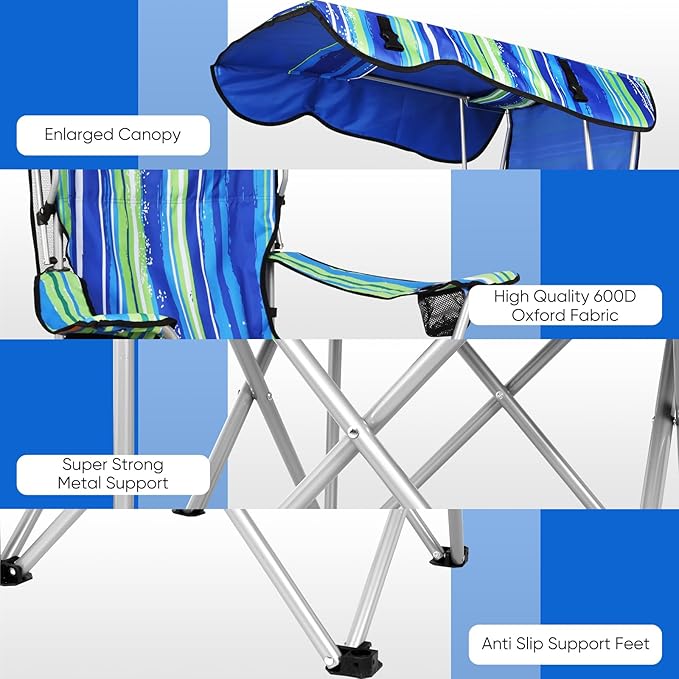 VTOY Portable Camping Chair with Canopy - Folding Chair with Canopy, Durable 600D Oxford Canopy Chair for Camping, Beach, Picnics, Fishing & Sports