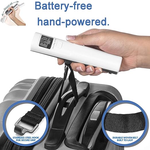 Battery-Free Luggage Scale – Portable Handheld Digital Weight Scale for Travel, No Batteries Needed, 110lb 50kg Capacity, Compact & Durable for Suitcases & Bags