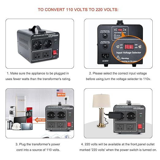 Yinleader 2000W Step Up/Down Transformer,Convert 110/120V to 220/240 Volt OR Convert 220V to 110V Voltage Converter with 2US&2 EU outlets [110V US Power Cord Included Only, No 220V Cord]