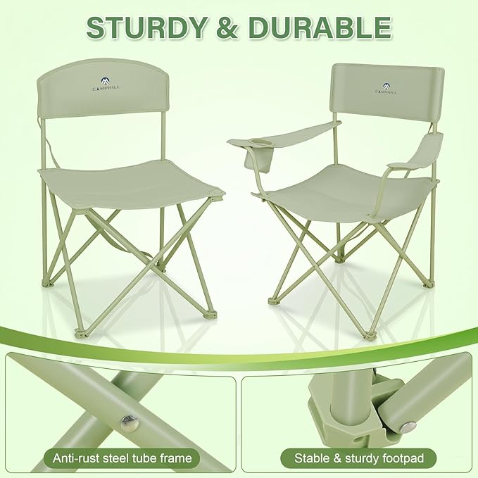 Camping Chair Set of 3, Outdoor Folding Camping Chairs for Heavy People with Cup Holder & Carry Bag,Collapsible Chair Include One Sofa Chair and Two Single Chair,Support up to 500lbs