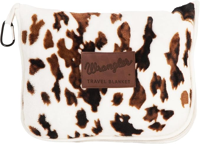 CARSTENS, INC. Travel Blanket, Premium Compact 2-in-1 Airplane Blanket/Pillow, Wrangler Tri-Color Cowhide