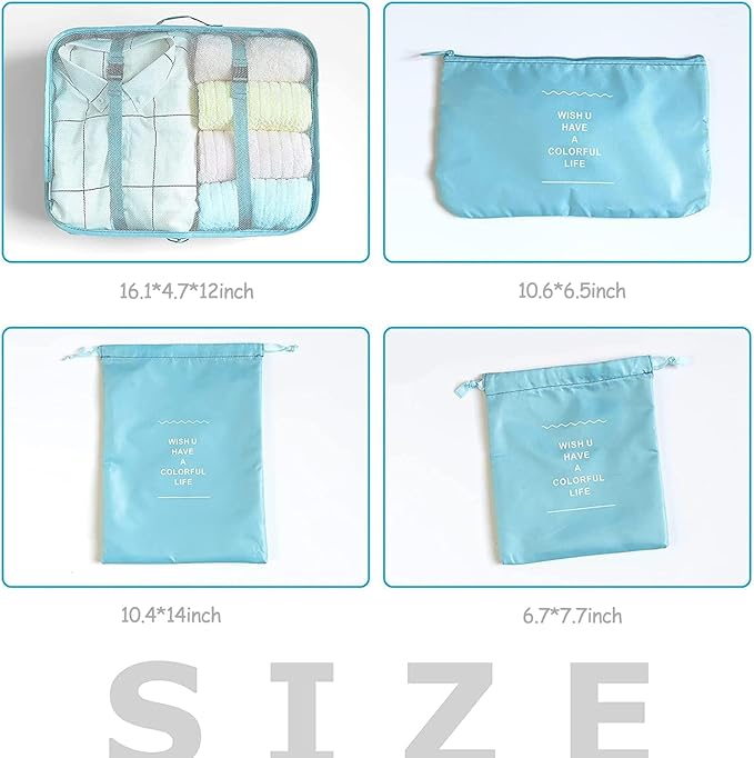 LANSKLBD 8 Set Packing Cubes for Suitcases Travel Luggage Packing Organizers,Travel Essentials Accessories Luggage Organizer with Shoe Bag Tioletry/Laundry Bag (light blue)