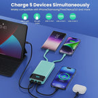 Portable Charger 40800mAh Power Bank with 3 Built-in Cables,PD 25W USB C in&Out Power Bank Fast Phone Charging,QC4.0 5 Outputs Travel Camping Essential Battery Pack for iPhone 17/16,Samsung etc-Green