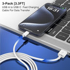 Car Carplay Cable USB to USB C Cable for iPhone 16 15 Pro Plus Pro Max，3-Pack 3.3FT USB A to USB C Cable for iPad Pro/Air/Mini，for Samsung S24/S23/S22/S21，for MacBook Pro/Air and More