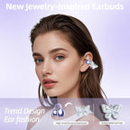 Jewelry-Inspired Clip On Earbuds,Comfortable Fit Open Ear Clip-On Headphones,Wireless Bluetooth Ear Cuff Headphones for Women,Earrings Earbuds for Running,Office,Sport&Gift (Butterfly - Purple)