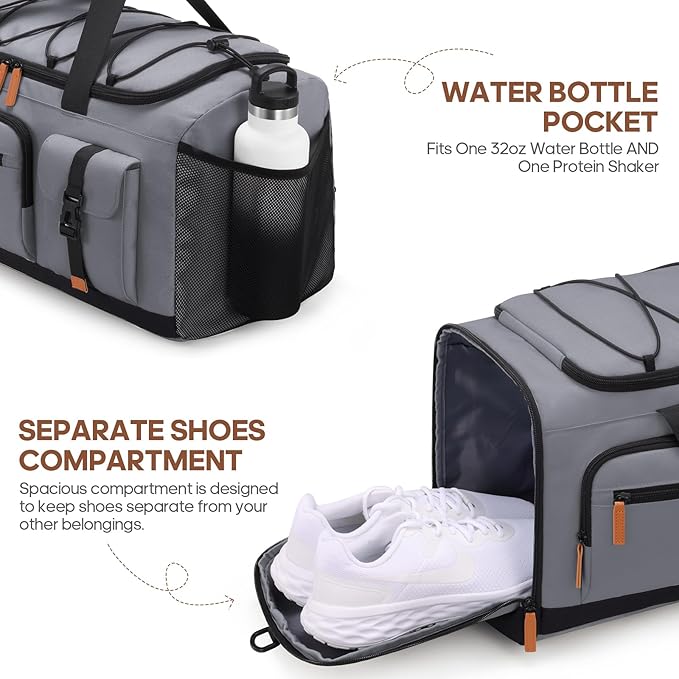 Gym Bag for Men and Women with Shoe & Laptop Compartment, 3-in-1 Sports Travel Duffel Bag Anti-Theft Weekender Carry-on Backpack for Airplane & Workout, Overnight Travel Bag, 35L, Dark Grey, Medium