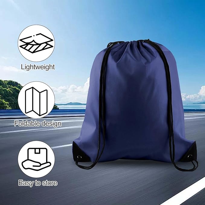 PLULON 15 Pcs Navy Blue Drawstring Bags Drawstring Backpack Bulk, String Backpack Cinch Sack Sport Gym Bags for Yoga Traveling Outdoor Sports