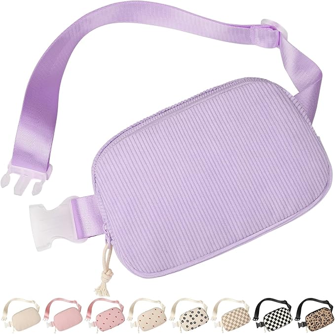 Vankor Cute Purple Fanny Packs for Women Cross Body Corduroy, Purple Belt Bag for Women Crossbody Stylish Waist Pack Purse for Travel, Hiking, Workout, Running