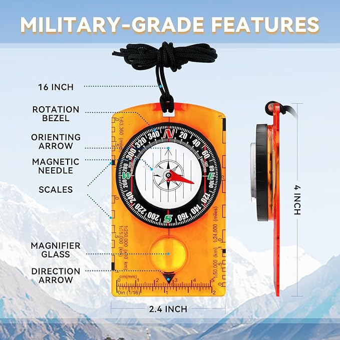 Compass Hiking Survival, Wilderness Survival Compass for Kids- Magnetic Gear Set Navigation Map- Backpacking Camping Hunting Survival