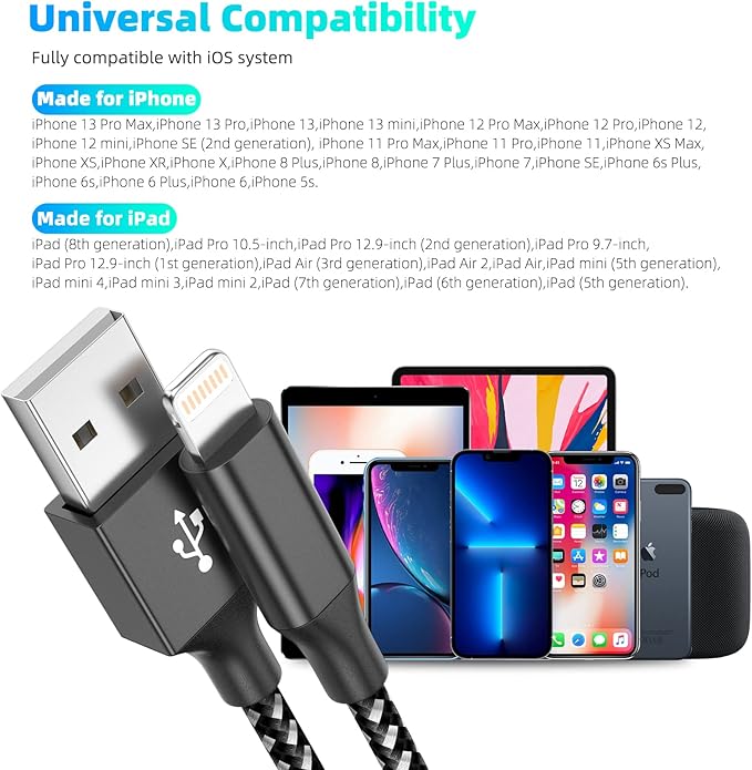 iPhone Charger Apple MFi Certified 3pack 10FT Long Lightning Cable Fast Charging High Speed Data Sync USB Cable Compatible iPhone 14/13/12/11 Pro Max/XS MAX/XR/XS/X/8/7 Plus and More