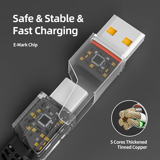 4 in 1 Charging Cable Fast Charging 65W, USB C Cable 4-in-1 USB Multi Charging Cable with E-Mark Chip, Multiple iPhone Charger Cord for iPhone 17-12 Series/Pad/Android/Tablets More, Carplay Cable(4FT)