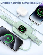 RORRY CharmGo Portable Charger, 5000mAh Portable Charger Power Bank with Built-in Cables, Travel Keychain Battery Pack for Apple Watch and iPhone Air/17/16/15/14/13/12, Green