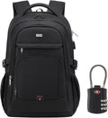 DUSLANG 17 Inch Laptop Backpack for Travel Water Resistant College Backpack for Men Women Laptop Bag with USB Charging Port black lock,Black