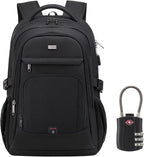 DUSLANG 17 Inch Laptop Backpack for Travel Water Resistant College Backpack for Men Women Laptop Bag with USB Charging Port black lock,Black