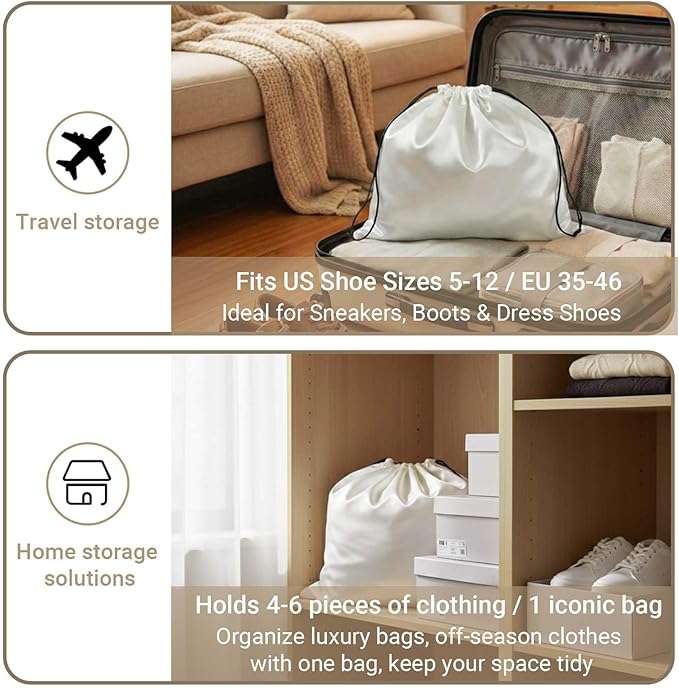 Q&J Fabric Co. 6 Pack Satin Dust Bag 15.7x19.7 inch Beige 100% Polyester Silk Bag Purse Dust Bag Shoe Bags for Closet Purse Protector Bag Dust Covers for Purses