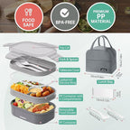 2 Layers Bento Box, All-in-One Stackable Lunch Container with Compartments, 64oz Leakproof Microwave Safe Dishwasher Safe Bento Box with Lunch Bag and Utensil Set for Kids and Adults
