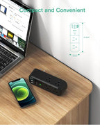 USB Outlet Extender Surge Protector - with Rotating Plug, 1800 Joules, 6 AC Multi Outlet and 3 USB Ports (1 USB C), 3-Sided Swivel Power Strip with Spaced Splitter for Home, Office, Travel