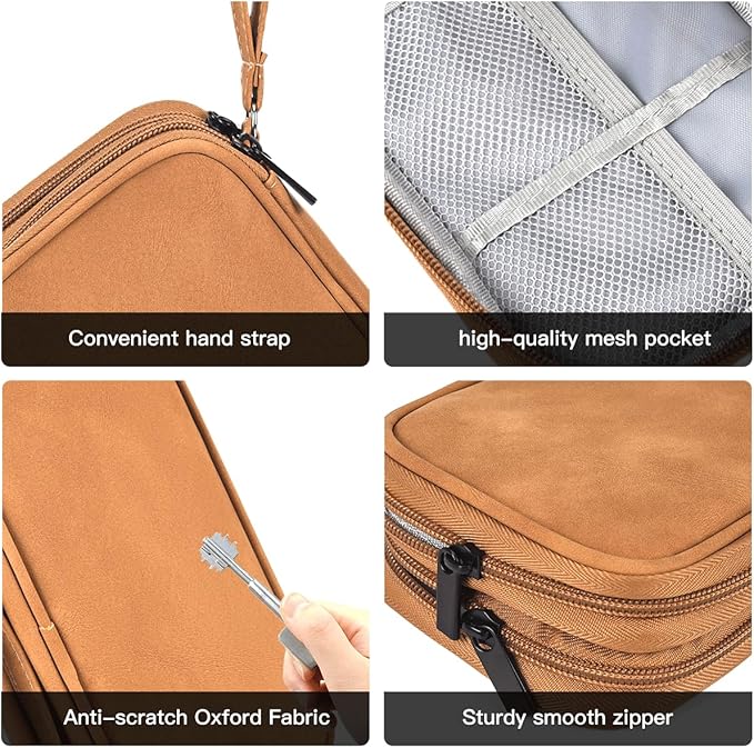 CAAORDKSO Travel Cable Organizer Pouch Electronic Accessories Carry Case Water Resistant Accessories Organizer Pouch Bag for Cable, Cord, Charger, USB, Phone, Power Bank, Earphone (Brown, Medium)
