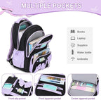 DIGOBAY Backpack for Girls, 3PCS Girls Backpack for School with Lunch Bag Pencil Case, Cute Kids Teens Bookbag for Kindergarten Elementary Preschool Middle School (Black-Purple)