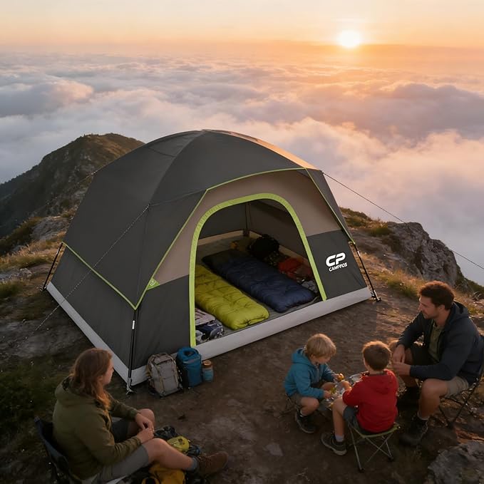 CAMPROS CP Camping Tent 2/4/6 Person, Waterproof Windproof Double Layer Dome Tent, Easy Setup with Large Mesh Windows & Wide Door for Outdoor Camping Backyard