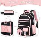 DIGOBAY Backpack for Girls, 3PCS Girls Backpack for School with Lunch Bag Pencil Case, Cute Kids Teens Bookbag for Kindergarten Elementary Preschool Middle School (Black-Pink)