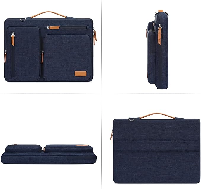 MOSISO 360 Protective Laptop Shoulder Bag,13-13.3 inch Computer Bag Compatible with MacBook Pro 14, HP, Dell, Lenovo, Asus Notebook,Side Open Messenger Bag with 4 Zipper Pockets&Handle, Navy Blue