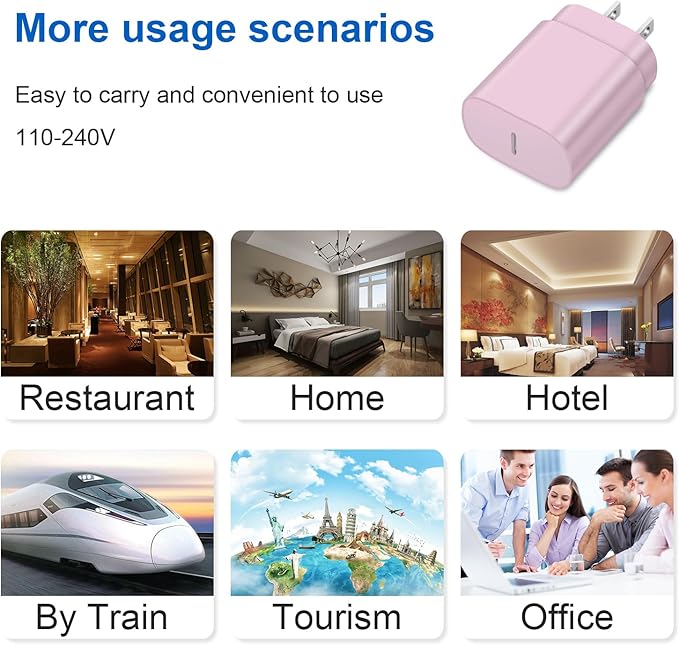 Type C Charger Fast Charging for iPhone 17 16 15,10FT USB C Samsung Chargers Block 25W Super Fast Chargers for Samsung Galaxy S25/S24 S23/iPhone Air/17/17 Pro Max/iPhone 16/16 Pro Max/15 Pro Max(Pink)