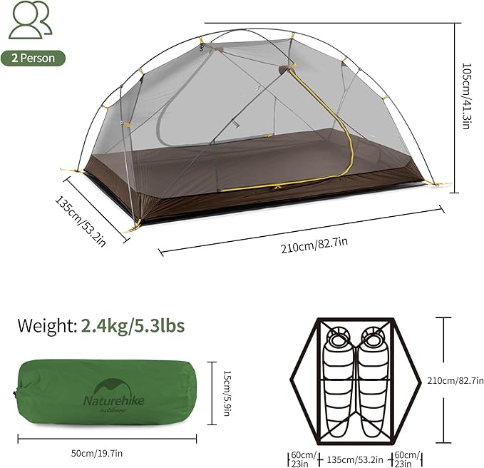 Naturehike Mongar Backpacking Tent, 3 Season Ultralight Lightweight Double Layer Free Standing Tents for Camping Hiking Cycling