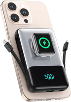 Magnetic Portable Charger for iPhone with Built-in Cable,10800mAh Wireless Power Bank for Magsafe Travel Essential,6-in-1 25W PD Fast Charging USB C Battery Pack for iPhone 17/16/15/14/13, Apple Watch