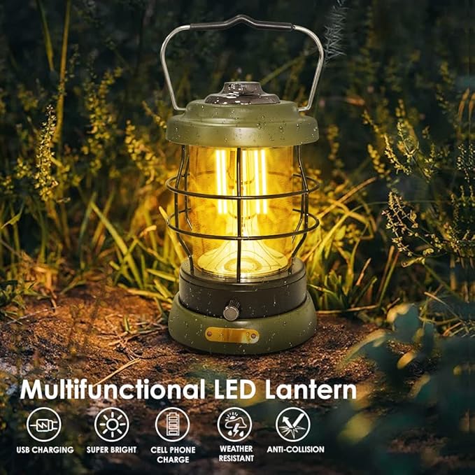Rechargeable Camping Lantern 1500 High Lumens Hurricane Camp Light 2 Modes Portable Electric Tent Lamp Hands-Free Flashlight Lantern,5000 mAh Battery LED Lanterns for Power Outages