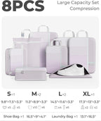 Percover Compression Packing Cubes 8-Piece Set, Packing Cubes Compression for Travel with Laundry Bag & Shoe Bag, Travel Organizer for Carry On & Checked Luggage, Purple