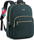 LOVEVOOK Laptop Backpack Purse for Women, Work Business Travel Computer Bags, College Nurse Backpack for Womens, Quilted Casual Daypack with USB Port, Fit 15.6 Inch Laptop, Deepgreen