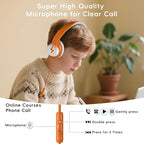 Candy Bila Kids Headphones, Wired Headphones for Kids Over Ear with Microphone, 85/94dB Volume Limiter Headphone for Girls Boys, Foldable Headphone for Learning & Entertainment, White and Orange