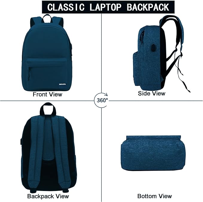 SUPACOOL Casual Laptop Backpack for Men and Women, Backpack for College, USB Charging Port, Lightweight Back Pack