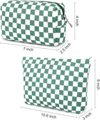 SOIDRAM 2 Pcs Checkered Makeup Bag Large Cosmetic Bag Toiletry Bag Makeup Pouch Travel Bag Organizer Cute Makeup Brushes Aesthetic Accessories Storage Bag for Women Olive Green