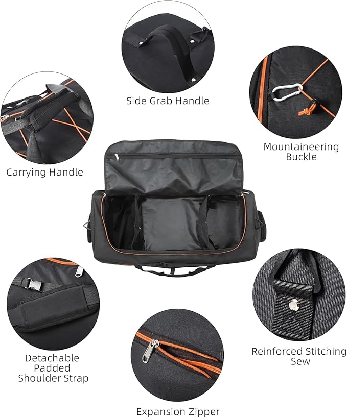 Rolling Duffle Bag with Wheels,110L/140L Expandable Soft-Sided Foldable Duffle Bag with 2 Rubber Wheels,Packable 32” Rolling Carry-On with Multi-Pockets & Compartments (Black orange)
