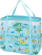 Fammart Mesh Beach Bag, Large Beach Tote with Zipper Pocket, Toys Pool Bag for Family Travel Vacation Cruise Essentials