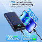 Wireless Portable Charger 40800mAh with 3 Built-in Cables,7-in-1 15W Wireless Charging Power Bank,25W PD QC 4.0 USB C Fast Charging Travel Essential Battery Pack for iPhone 17/16/15/13/12,Android-Blue