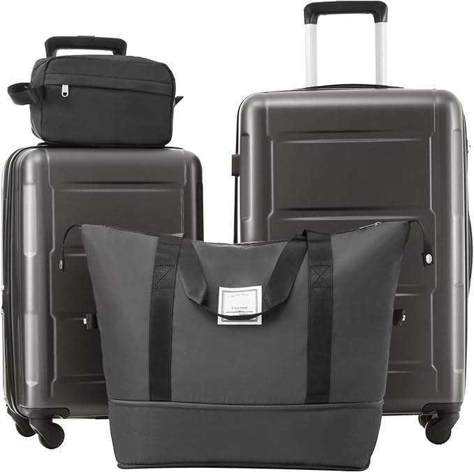 Luggage Sets, 2 Piece Carry on Luggage Set with Travel Bags, 2 Piece Expandable Spinner Hardshell Suitcase with TSA Lock, Back to School Suitcase, Women Men, Dark Grey, 20/24 inch