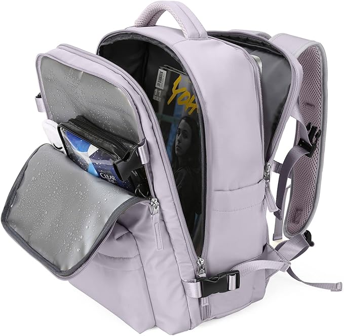WONHOX Large Travel Backpack Women, Carry On Backpack,Hiking Backpack Waterproof Outdoor Sports Rucksack Casual Daypack with USB Charging Port Shoes Compartment, Purple
