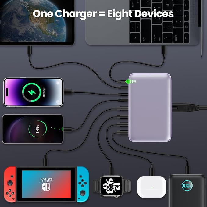 USB C Charger 200W USB C Charger Block,Upgraded GaN III 8-Port Fast Charging Station Hub,PD 65W Laptop Charging Adapter Compatible with MacBook Pro/Air,DELL,Steam Deck,iPhone 16/15/14,Galaxy S23/22
