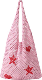 Premillow Crochet Beach Tote Bags, Stylish Mesh Beach Bags Shoulder Bag for Women, Cute Summer Vacation Boho Tote Bag
