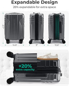 BAGSMART Expandable Carry On Luggage 22x14x9 Airline Approved, 1OO% PC Lightweight Hard Shell Suitcase, 20 Inch Travel Luggage with Spinner Wheels, Waterproof Rolling Suitcase, Gray…