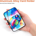 Mayski Credit Card Holder, RFID Blocking, Aluminum Alloy Hard Case, Small Mini Business Metal Wallet for Women Men, Colorful Bird