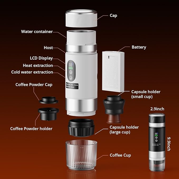 Portable Espresso Maker, Travel Coffee Maker for camping, Portable Espresso Machine with USB-C, 3-in-1 Small Espresso Machine with Ground Coffee & Capsules (NS＆DG) for RV (White (Two Batteries))